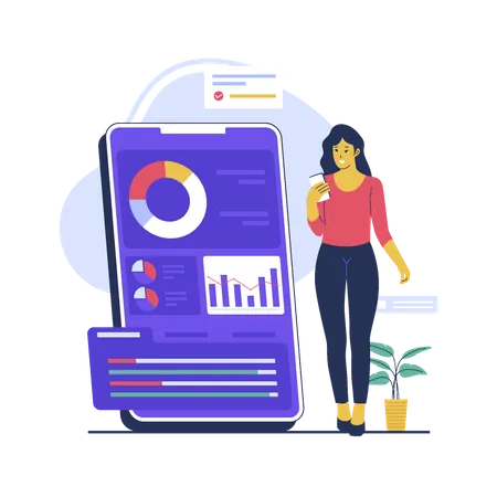 Businesswoman doing business analysis  Illustration