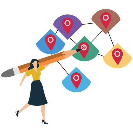 Businesswoman doing Business Planning with Location Mapping  Illustration