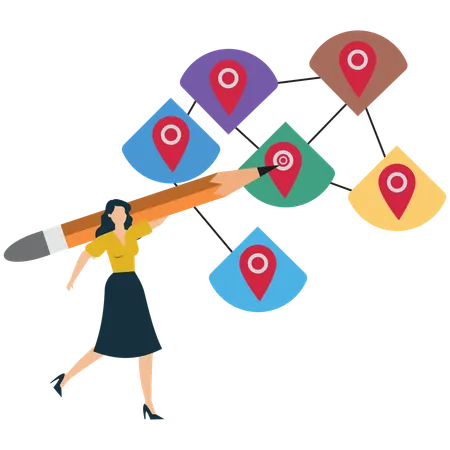 Businesswoman doing Business Planning with Location Mapping  Illustration