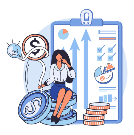 Businesswoman doing Business research Illustration