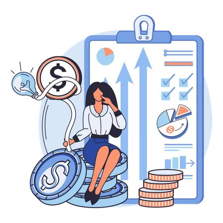 Businesswoman doing Business research Illustration