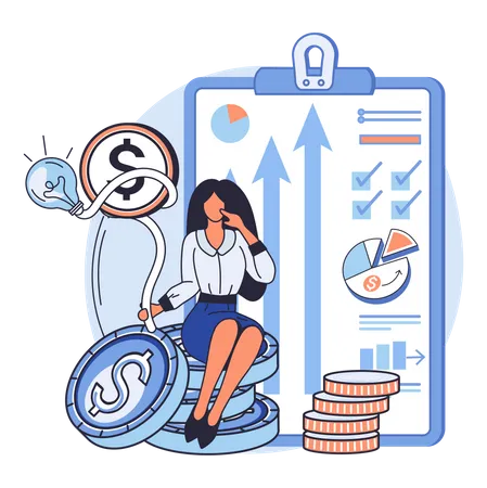 Businesswoman doing Business research  Illustration