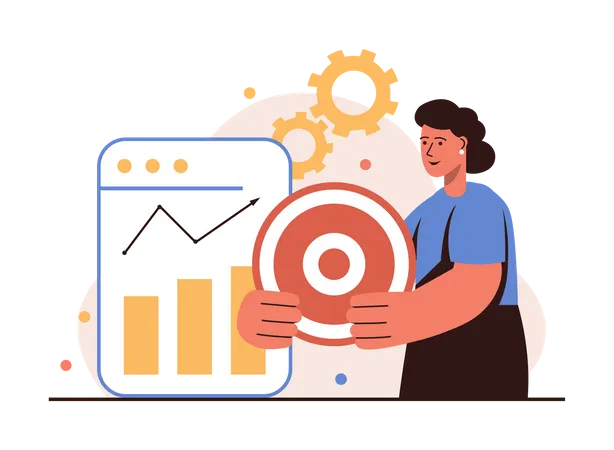 Businesswoman doing business target analysis  Illustration