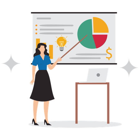 Businesswoman doing chart analysis  Illustration