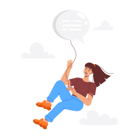 Businesswoman doing cloud communication  Illustration