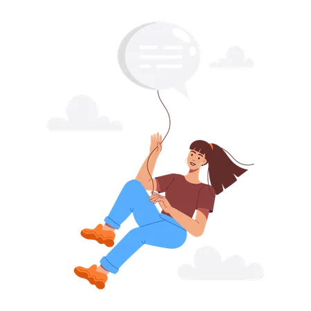 Businesswoman doing cloud communication  Illustration