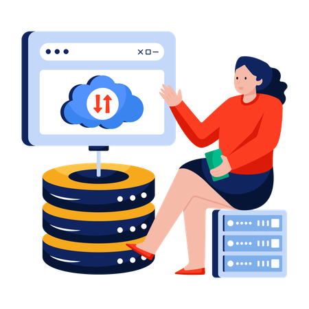 Businesswoman doing Cloud data transfer  Illustration