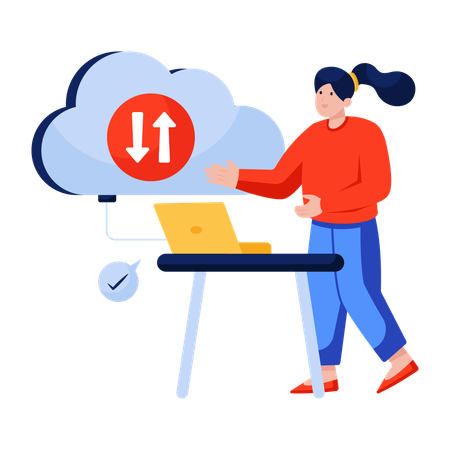 Businesswoman doing Cloud data transfer  Illustration