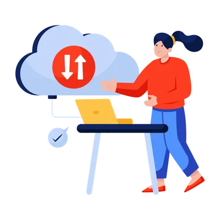 Businesswoman doing Cloud data transfer  Illustration