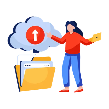 Businesswoman doing Cloud folder transfer Illustration
