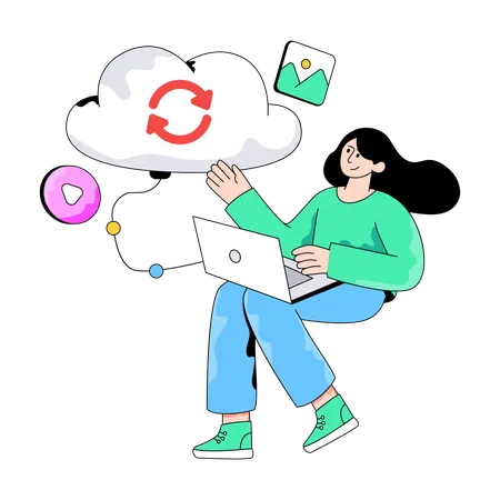 Businesswoman doing Cloud Update  Illustration