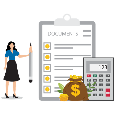 Businesswoman doing cost calculation  Illustration