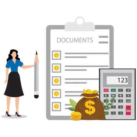 Businesswoman doing cost calculation  Illustration