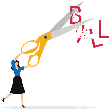 Businesswoman doing Cost cut or reduction  Illustration
