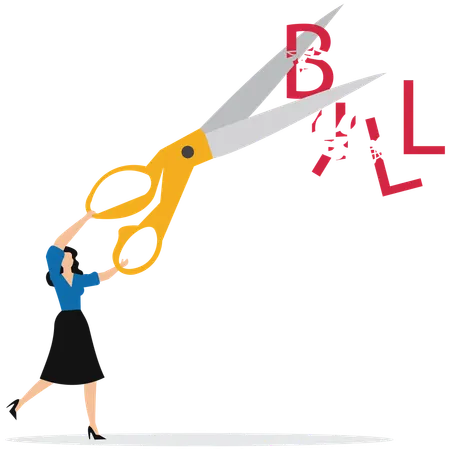 Businesswoman doing Cost cut or reduction  Illustration