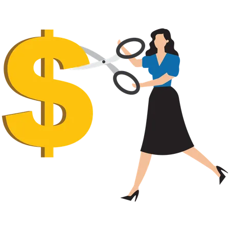 Businesswoman doing cost cutting  Illustration