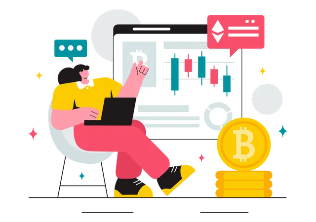 Businesswoman doing crypto trading  Illustration