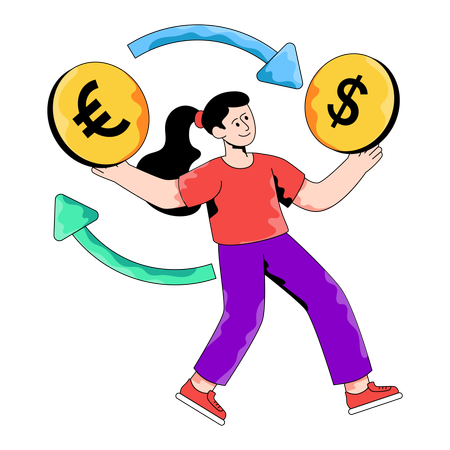 Businesswoman doing Currency Exchange  Illustration