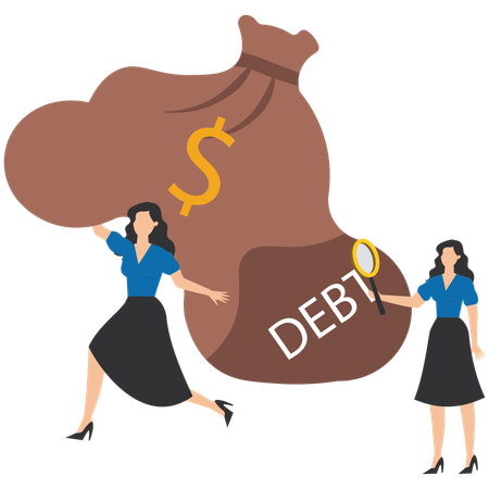 Businesswoman doing debt analysis  Illustration