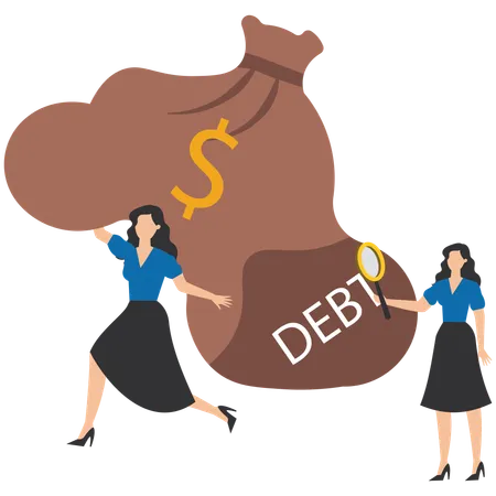 Businesswoman doing debt analysis  Illustration