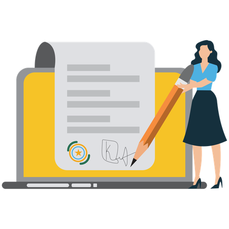 Businesswoman doing digital signature  Illustration