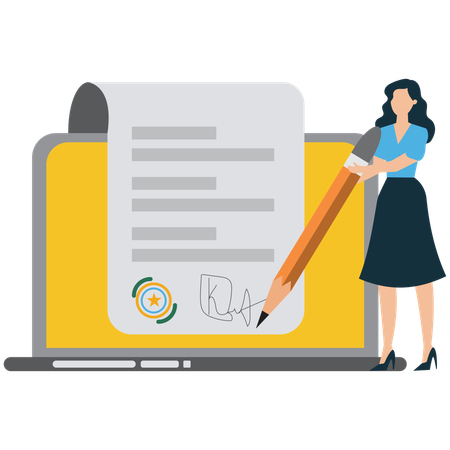 Businesswoman doing digital signature  Illustration