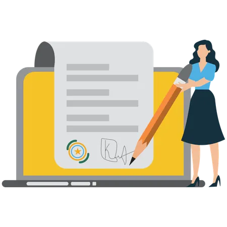Businesswoman doing digital signature  Illustration