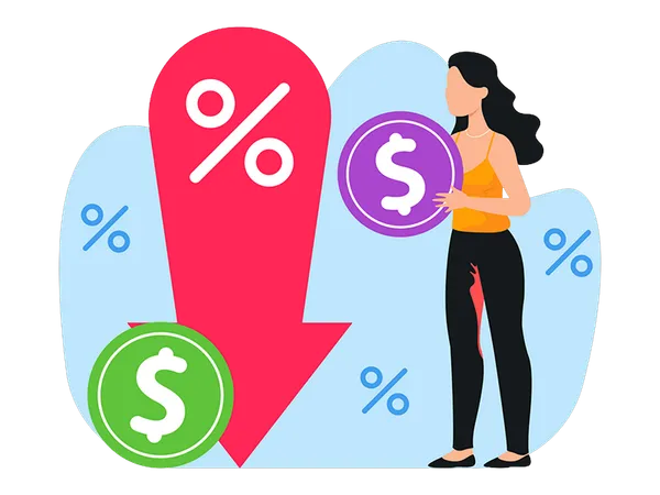 Businesswoman doing discount promotion  Illustration