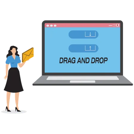 Businesswoman doing drag and drop files  Illustration