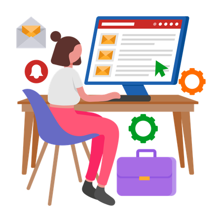 Businesswoman doing Email Management  Illustration