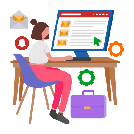 Businesswoman doing Email Management  Illustration