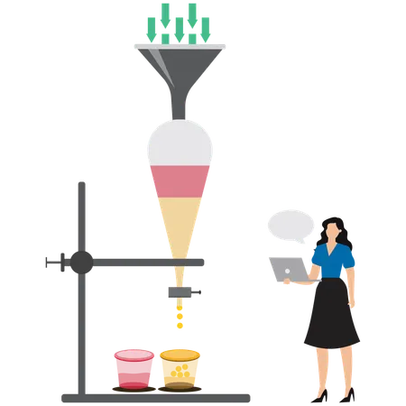 Businesswoman doing experiment  Illustration