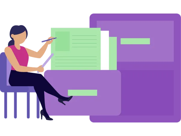 Businesswoman doing file organisation  Illustration