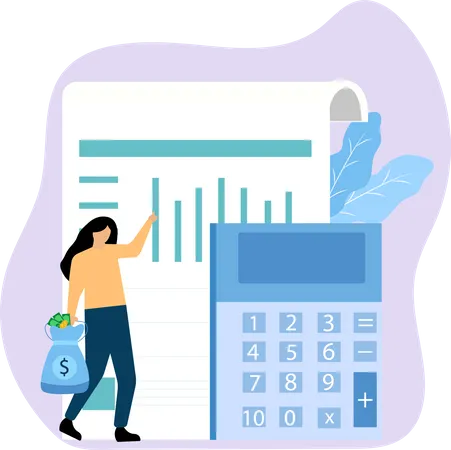 Businesswoman doing financial accounting  Illustration