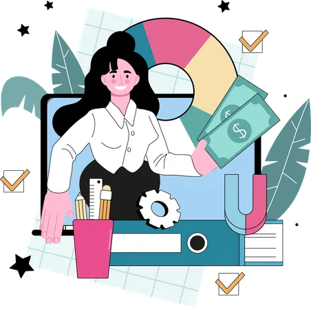 Businesswoman doing financial analysis  Illustration