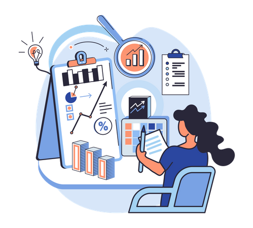 Businesswoman doing financial analysis  일러스트레이션