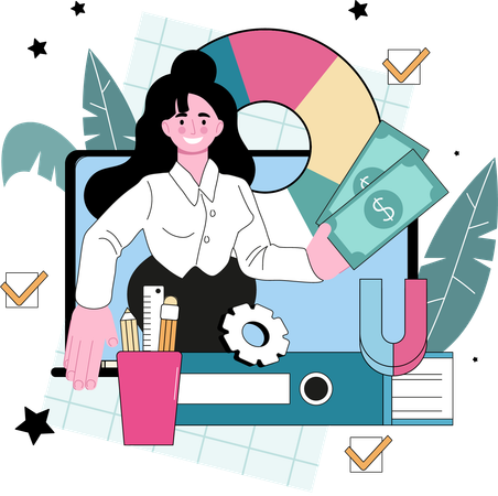 Businesswoman doing financial analysis  일러스트레이션