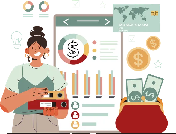 Businesswoman doing financial management  Illustration