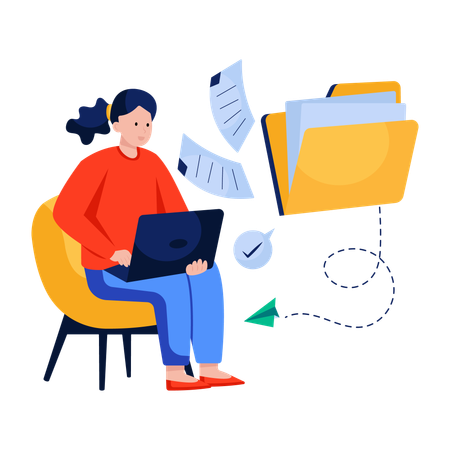 Businesswoman doing Folder transfer  Illustration