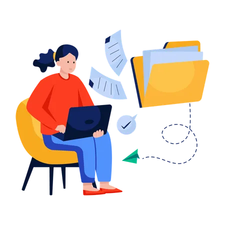 Businesswoman doing Folder transfer  Illustration