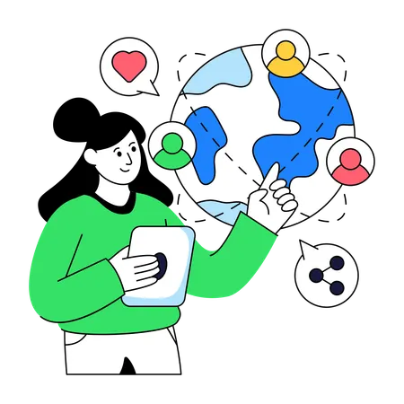 Businesswoman doing Global Social Network  Illustration