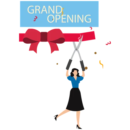 Businesswoman doing grand opening  Illustration