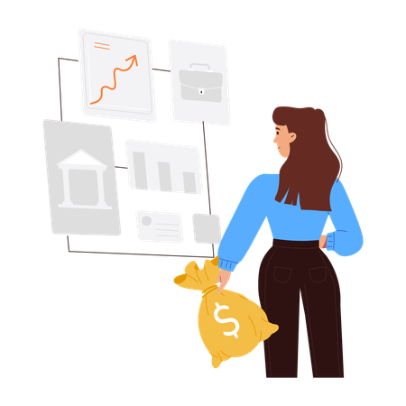 Businesswoman doing investment analysis  Illustration