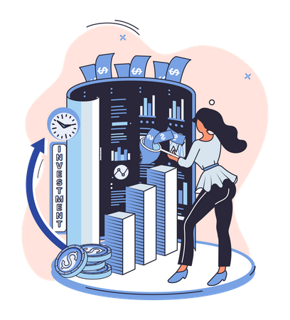 Businesswoman doing investment analysis  Illustration