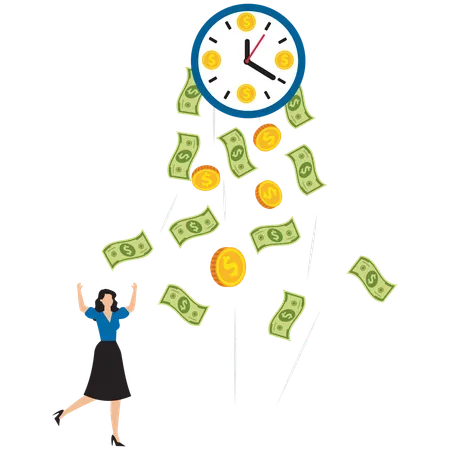 Businesswoman doing investment on time  Illustration