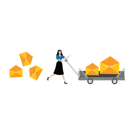 Businesswoman doing marketing email messages  Illustration