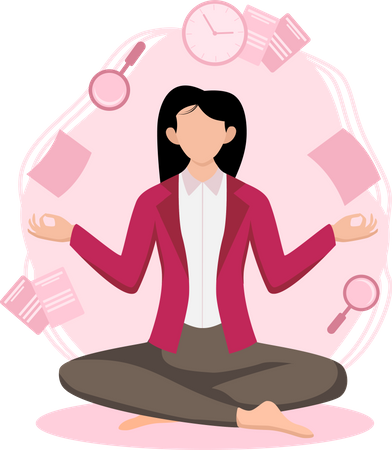 Businesswoman Doing Meditation at office Illustration