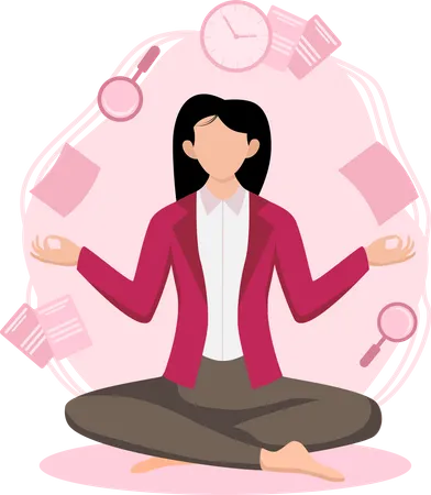 Businesswoman Doing Meditation at office Illustration