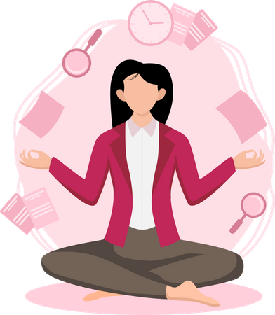 Businesswoman Doing Meditation at office  Illustration