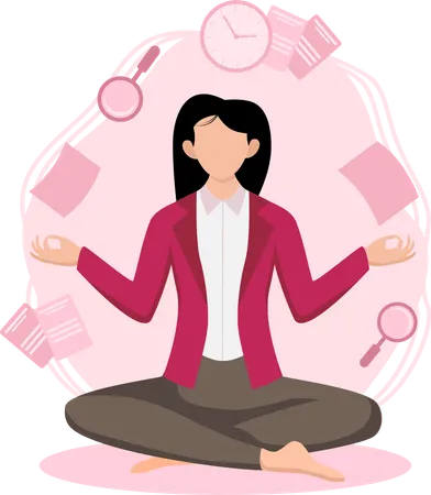 Businesswoman Doing Meditation at office  Illustration